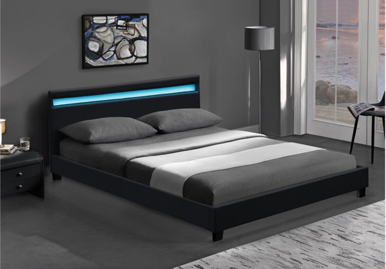 Das hölzerne doppelte LED-Polsterbett-Schwarze, das mit Kopfende weiß ist, führte Lichter