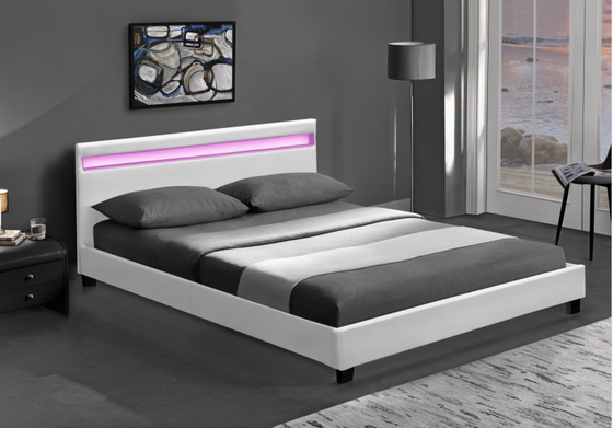 Das hölzerne doppelte LED-Polsterbett-Schwarze, das mit Kopfende weiß ist, führte Lichter