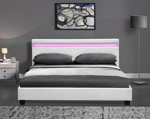 Das hölzerne doppelte LED-Polsterbett-Schwarze, das mit Kopfende weiß ist, führte Lichter