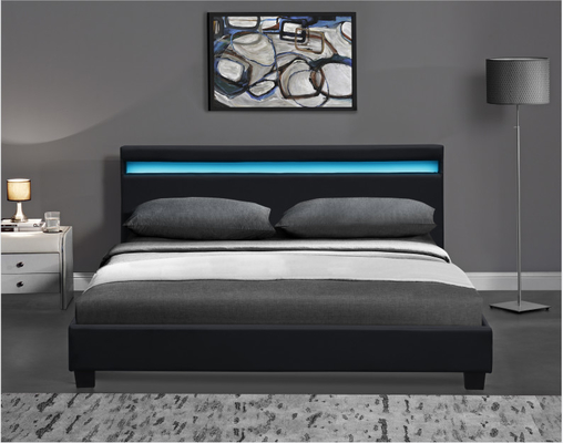 Das hölzerne doppelte LED-Polsterbett-Schwarze, das mit Kopfende weiß ist, führte Lichter